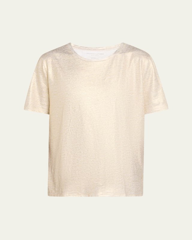 Stretch Linen Metallic Semi Relaxed Crewneck Top